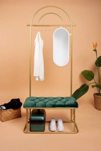 Aynalı Portmanto Puf Bench Ayakkabılık Telli Raf